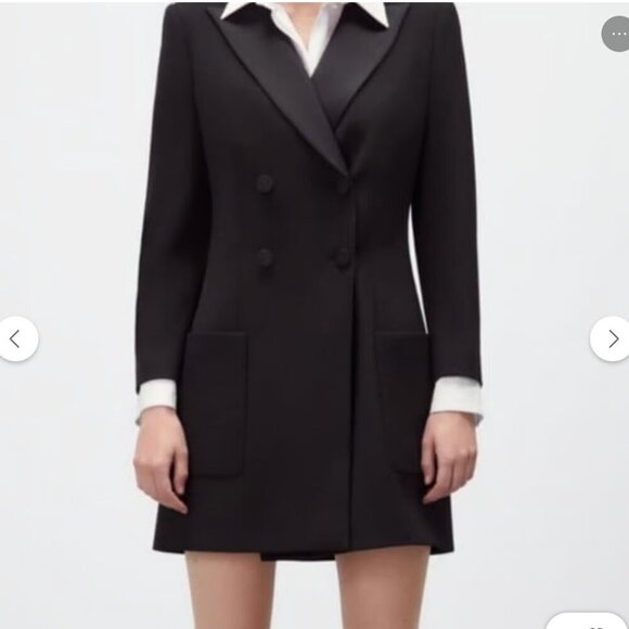 ZARA BLACK COLLARED DOUBLE-BREASTED BLAZER JACKET DRESS WITH POCKETS SIZE M NWT - Picture 5 of 10